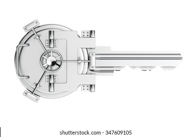 Key As Vault Bank Door On A White Background