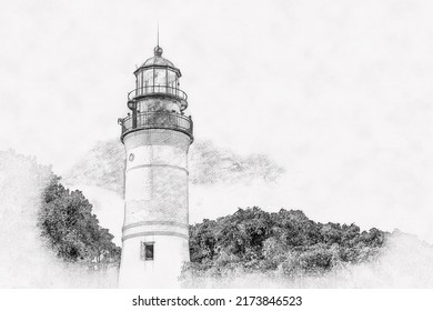 Key West Lighthouse  Florida USA  hand drawn style pencil sketch