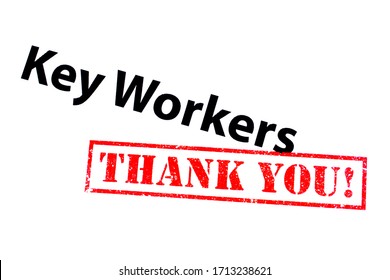 Key Workers Heading With A Red THANK YOU! Rubber Stamp.
