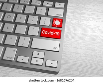 Keyboard Button, Coronavirus Search On The Web, Internet Covid-19 Search. News On The Web. World Global Pandemic. 3d Render