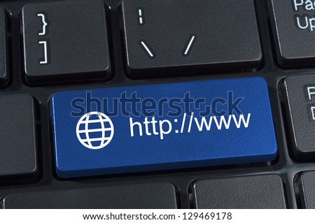 Keyboard button with Internet address http www and globe icon.