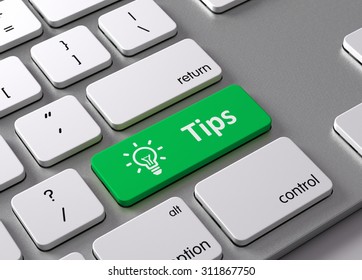 A keyboard with a green button Tips