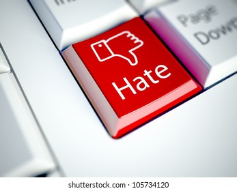 Keyboard with Hate button, social network concept