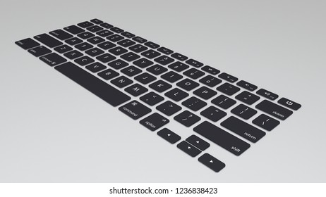 Keyboard keys without a frame, side. 3d illustration.