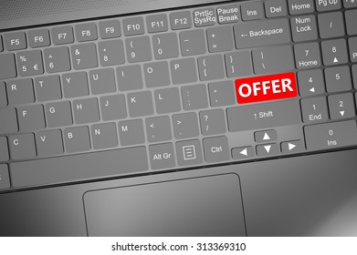 Keyboard with offer text: 3D render illustration