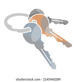 Keys bundle to open, lock door, safe, gate. Real estate symbol of new house, apartment, property owner privacy, security. Rent, buy home. Colorful silhouette illustration.