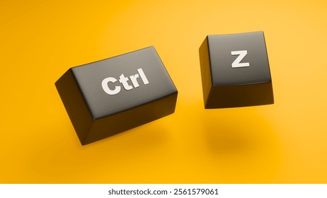 Keys ctrl z. Computer buttons to undo last action. Ctrl z keys on orange background. Buttons to go one step back. Undoing incorrect action. Key combination is ctrl z for personal computer. 3d image