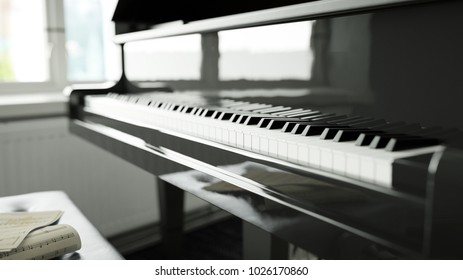 Keys from the piano before piano lessons at home (3D Rendering)