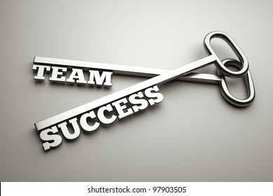 a keys with words "team" and "success", business concept