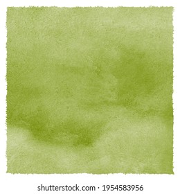 Khaki  olive green natural color watercolor creative texture  Watercolour stains artistic text background  square frame  Painted nature textured template and rough artistic uneven edges 