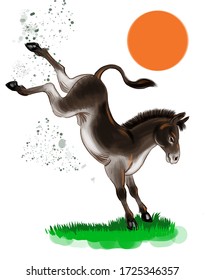 Kicking donkey animal. Digital illustration