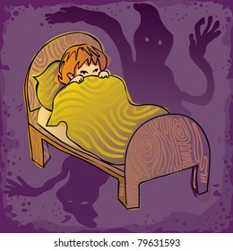 kid afraid in the dark, seeing ghosts - for vector version see image no. 79631593