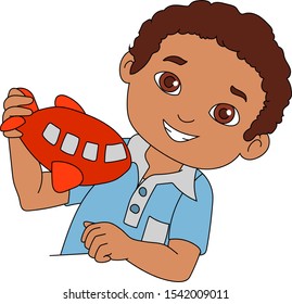 kid boy playing with plane