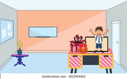 A kid celebrating with gifts in house after lockdown - Shutterstock ID 1815924422