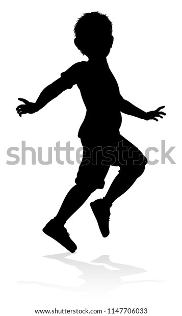 Kid Child Silhouette Playing Running Jumping Stock Illustration ...