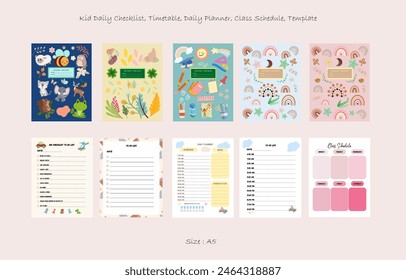 Kid Daily Checklist, Timetable, To Do List, Daily Planner, Class Schedule, Printable, Template for Write down Activities Daily , Routine, Cover for Notebook - Powered by Shutterstock