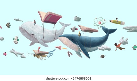 Kid, education, book, dream, imagination and back to school concept. fantasy art - Powered by Shutterstock