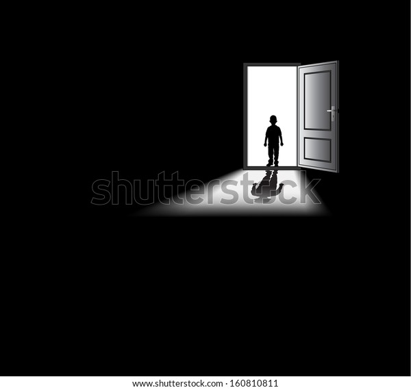 Kid Enters Dark Room Stock Illustration 160810811