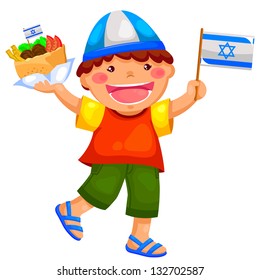 Kid Holding The Israeli Flag And Eating Falafel (vector Available In My Gallery)