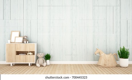 Kid Room Or Nursery On Light Blue Wall Decorate - Interior Design For Artwork - 3D Rendering