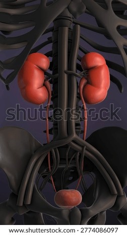 Kidney and Bladder Anatomy for urinary system 3D Illustration