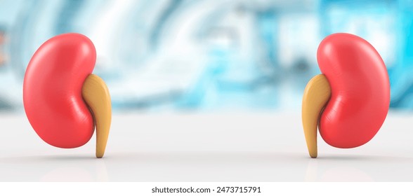 Kidney health and kidney wellness concept. Kidneys separated with space for text on clinical background with depth of field. 3D rendering - Powered by Shutterstock