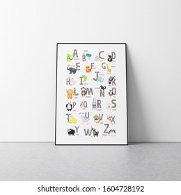 Kids alphabet illustration wall art