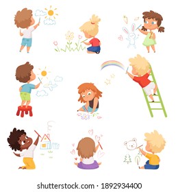 Kids Artists Childrens Playing Drawing Painting Stock Illustration ...