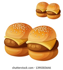 Kids Burgers Sliders Isolated On White Background. Detailed Icon