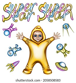 Kids Character, Clipart For Kid,  Superstar Baby Girl Illustration