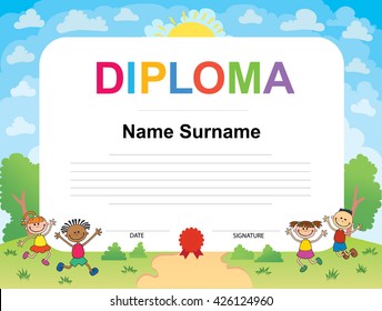 Kids Diploma Certificate Background Design Template Stock Vector ...