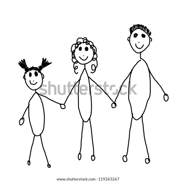 Kids Drawing Father Mother Daughter Made Stock Illustration 119263267