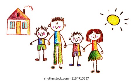 Similar Images, Stock Photos & Vectors of Child's drawing happy family ...