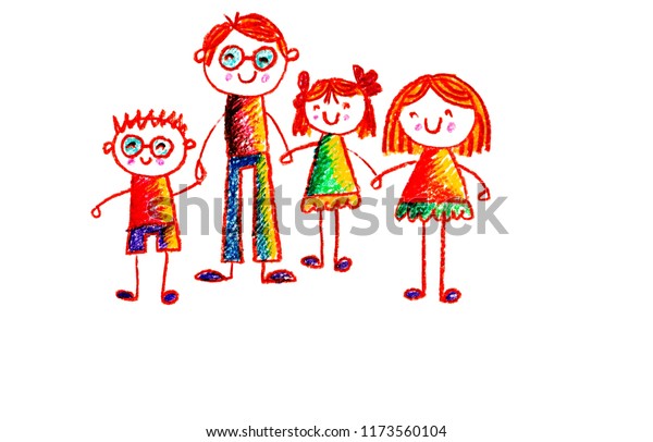 Kids Drawing Happy Family Holding Hands Stock Illustration 1173560104 ...