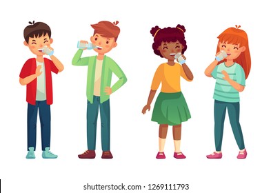 Little Boy Drinking Water Isolated Stock Illustrations, Images