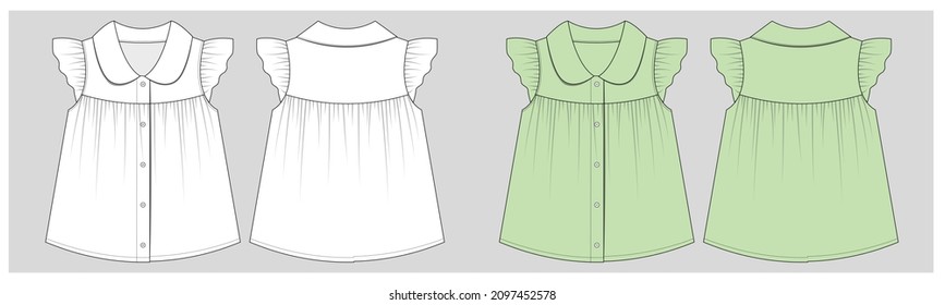 Kids Girl Peter Pan Collar Skirt Flat Sketch Front Back