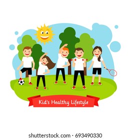 Kids Healthy Lifestyle Isolated Illustration Text Stock Vector (Royalty ...