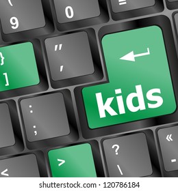 Kids Key Button In A Computer Keyboard, Raster