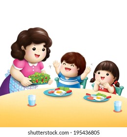 Kids Love Eating Vegetable Illustration