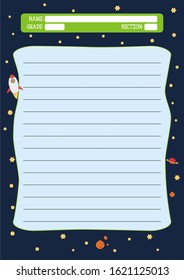 Kids Notebook Page Template Vector, Template Cover, Worksheet,  Notepaper.