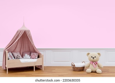 Kids Nursery Wall Mockup, 3d Rendered Illustration With Customizable Background.