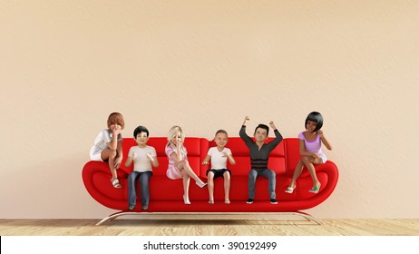 Kids On A Sofa Watching TV As Illustration