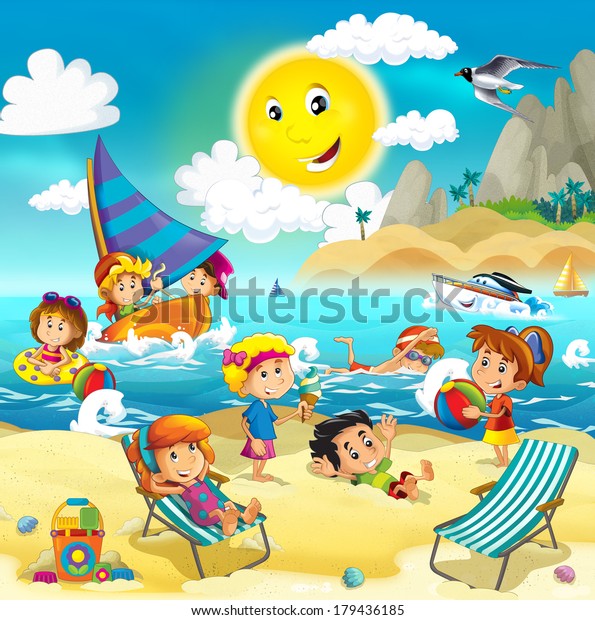 浜辺で遊ぶ子どもたち ダイビング 砂の中の建物 海 海 子どもたちのイラスト のイラスト素材