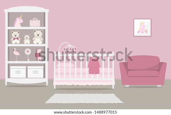 Kids Room Newborn Baby Interior Bedroom Stock Illustration 1488977015