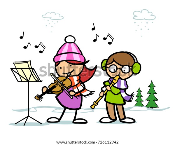 Kids Sing Christmas Songs Winter Illustration Stock Illustration 726112942