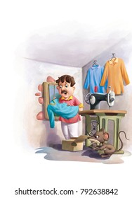 Kids story rat and cat tailor illustration