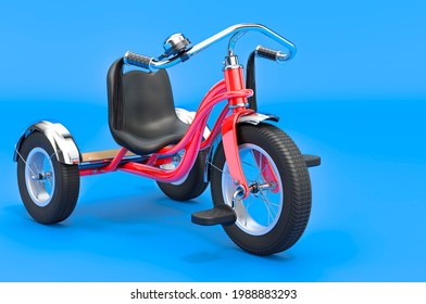 Kids Tricycle, Bike On Blue Background, 3D Rendering