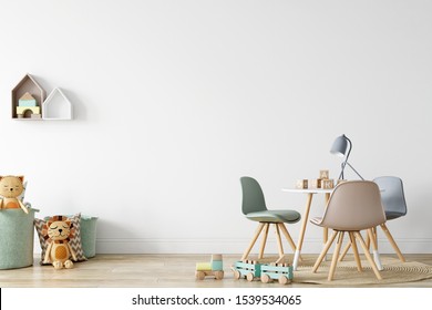 Kids Wall Mock Up. Kids Interior. Scandinavian Interior. 3d Rendering, 3d Illustration