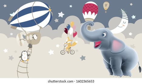 Kids Wallpaper Night Elephant Happy