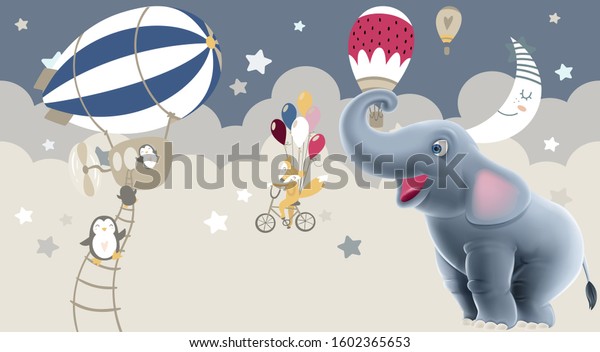 kids wallpaper night elephant happy.